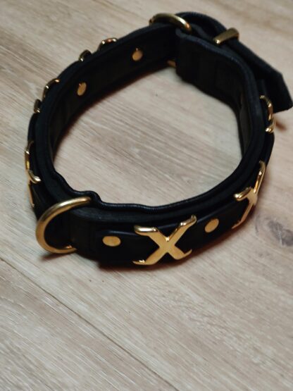 Lederhalsband schwarz-gold 60cm